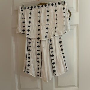 Japna Strapless Romper White with Blue Embroidered Ruffle Size Medium